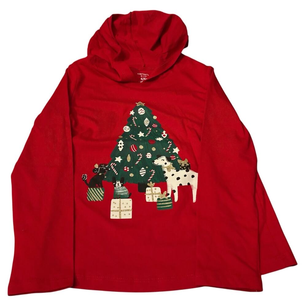 NWT Carter’s 6/6X Red hooded shirt with Christmas tree design